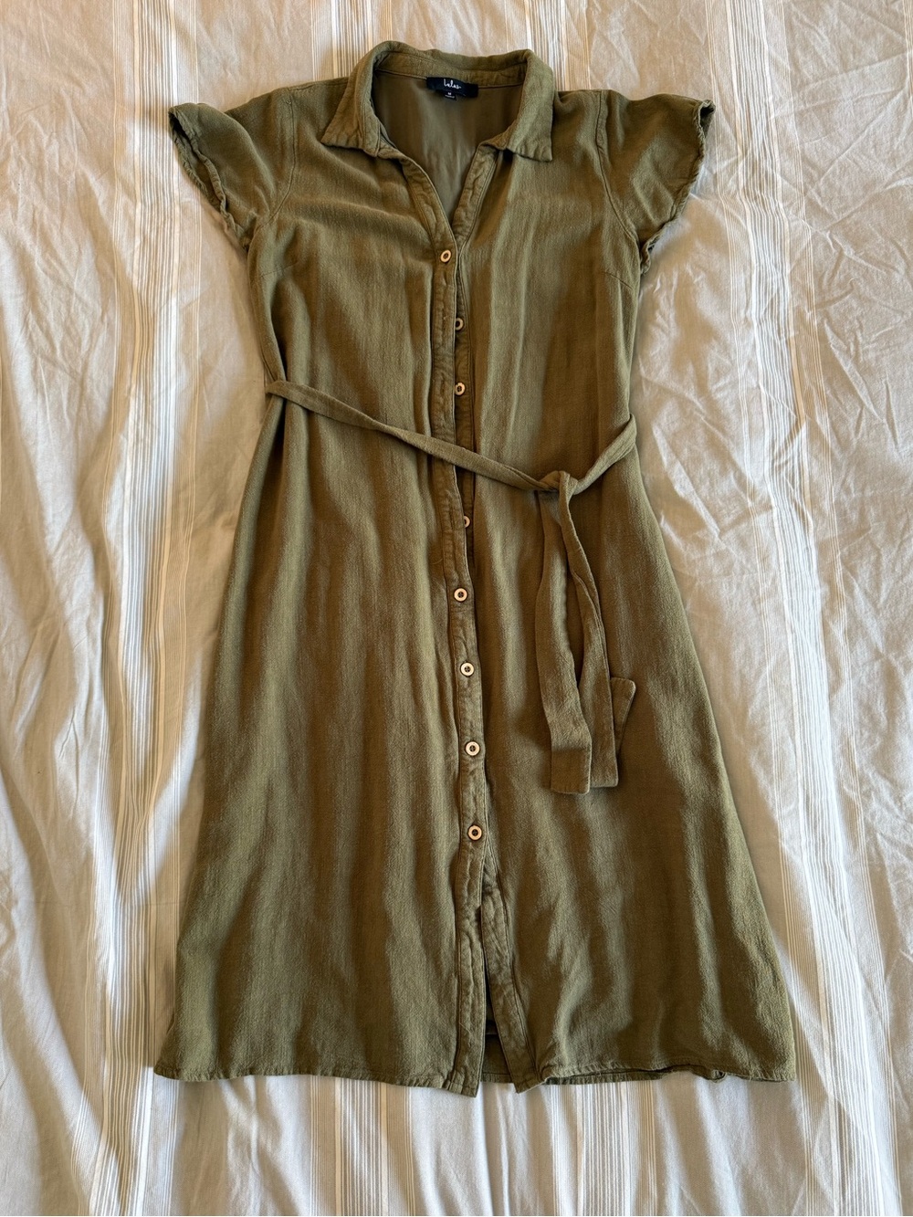 Lulu's Olive Button-Front Midi Shirt Dress with Tie Belt - Picture 1 of 5